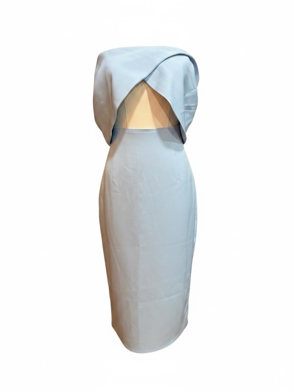 🌞Elagia Powder Blue Strapless Cutout Midi Dress | Sculptural Foldover Bodice